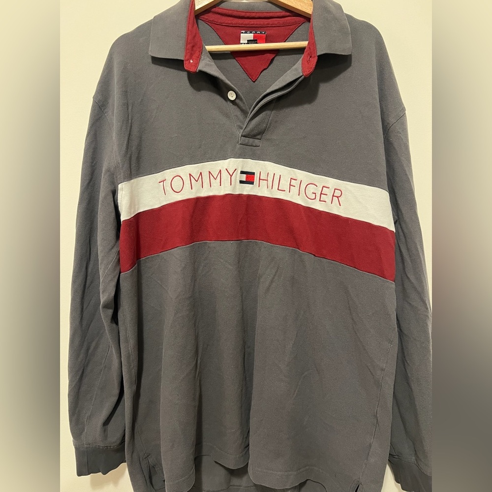 Tommy Hilfiger Script Gray/Red/White Polo